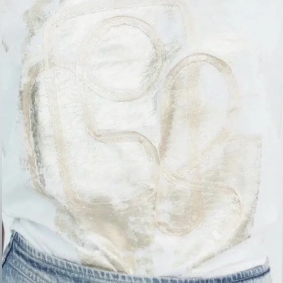 Zara White T-Shirt + Gold Foil Design | Short Sleeve | L | NWT | 🌟Rare🌟 - Picture 9 of 14